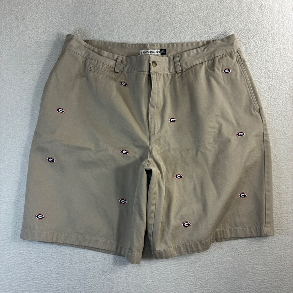Y2K Georgia Bulldogs Chino Shors Men 40x10 Beige Embroidered AOP Preppy Campus